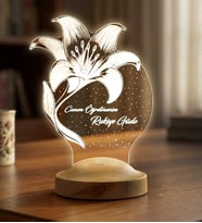 Zambak Lilyum Çiçek Buketi LED Lamba, Öğretmene Hediye, Doğum Günü Hediyesi Kişiye Özel Masa Lambası
