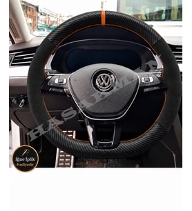 Volkswagen T-Cross Dikme Direksiyon Kılıfı Alcantara Süet Mat Karbon Taba Yüzük ve Dikiş 2024-2026