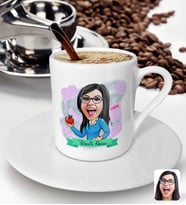 BK Gift Kişiye Özel Öğretmen Karikatürlü Türk Kahvesi Fincanı-5 (Beyaz)