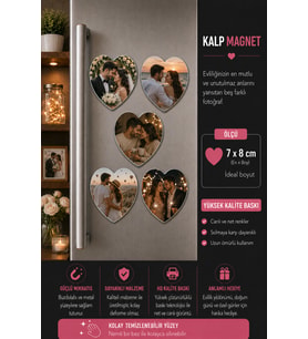 5'li Kalp Düğün ve Evlilik Fotoğraf Magneti Kişiselleştirilebilir Romantik Anı Hediyesi