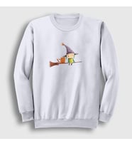 Presmono Unisex Beyaz Cat And Witch Kedi Sweatshirt 287540tt (Beyaz)