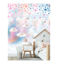Dreamwall Yıldızlar Bulutlar Ayıcıklar Balon Desenli Tekstil Duvar Kağıdı (Çok Renkli)