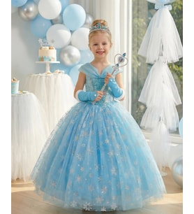 Kız Çocuk Kostüm Mavi Elsa Frozen   Düşük Omuz Detaylı Kasnaklı Kabarık Elsa Kostüm 3-8 Yaş