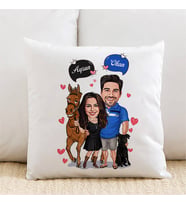 Kişiye Özel Atı ve Köpeği Olan Çiftler Karikatürlü Yastık