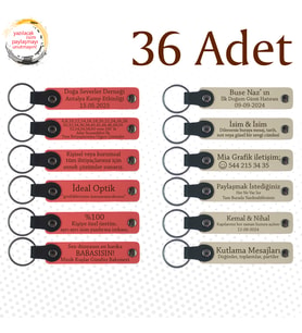 N Çiçeği & S Kahve, 36’li Set, İsim Yazılabilir Deri Anahtarlık, Aile Tatillerine Küçük Armağan