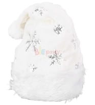 Yılbaşı Şapka Peluş Beyaz Kar Tanesi Baskılı Lüks