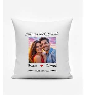 Sonsuza dek seninle yazılı yastık 40x40 Tek yön (Tatlı Beyaz)