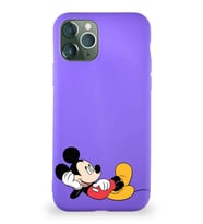 Apple iPhone 11 Pro Soft Premier Kapak Mickey Mouse-F Tasarımlı Silikon Kılıf - Mor (Şeffaf)