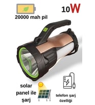 Ultra Güçlü 7 Farklı Moda Sahip Güneş Enerjili Powerbank Özellikli El Feneri T96