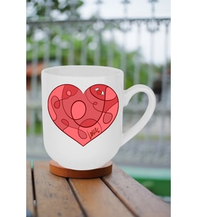 Love Kalp Baskılı İçi Beyaz Lüx Kupa Bardak Porselen Çay Kahve Fincanı