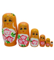 Ahşap Matruşka Bebek Altılı Set Turuncu (Gül Pembe)