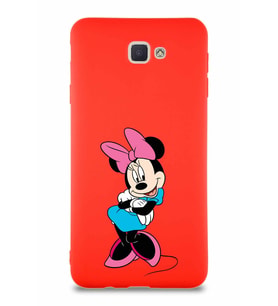 Samsung Galaxy J7 Prime Soft Premier Kapak Minnie Mouse-D Tasarımlı Silikon Kılıf - Kırmızı (Şeffaf)