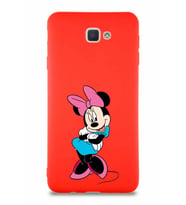 Samsung Galaxy J7 Prime Soft Premier Kapak Minnie Mouse-D Tasarımlı Silikon Kılıf - Kırmızı (Şeffaf)