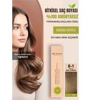 Renna AMONYAKSIZ Bitkisel Yıpranmış Saçlar İçin Saç Boyası 8-1 KÜLLÜ AÇIK KUMRAL 60ml