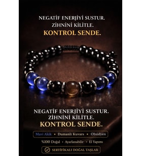 Sertifikalı Mavi Akik Dumanlı Kuvars Obsidyen Bileklik - 8 mm Terahertz Aparatlı Unisex (Çok Renkli)