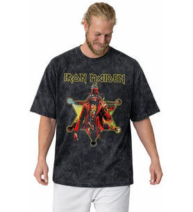 Tasarım Iron Maiden Rock Metal Müzik Grubu Baskılı Unisex Oversize Vintage Yıkamalı Tişört