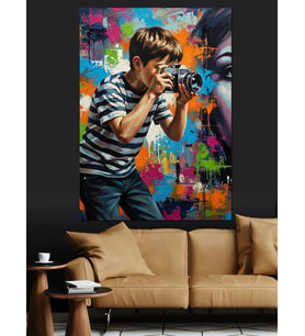 Fotoğraf Çeken Çocuk Pop Art Sanatı Dekoratif Kanvas - Mdf Ahşap Tablo