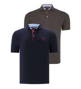 İKİLİ SET T8582 DEWBERRY ERKEK T-SHIRT-LACİVERT-HAKİ