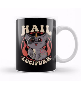 Cute & Funny Satanic Hail Lucipurr Rainbow Kitty Kupa Bardak Porselen