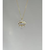 925 Ayar Gümüş Damla Taşlı Göz Kolye (Gold)