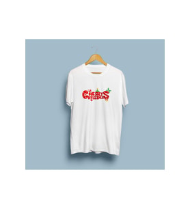 Oversize Merry Christmas Yazısı Tasarım Unisex T-shirt (Beyaz)