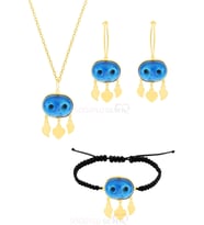 Gümüş altın yaldızlı süryani nazar boncuğu kolye küpe ve bileklik üçlü set SGTL11656GOLD