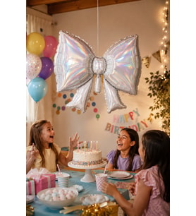 Hologramlı Fiyonk Folyo Balon 92x58 cm Büyük Boy Parti Doğum Günü ve Kutlama Süsü