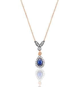 Söğütlü Silver Gümüş rose safir taşlı damla kolye