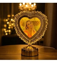Yatak Odası İçin Abajur Led Işıklı Fotoğraflı Çerçeve Kristal Kalpli Kişiye Özel Resimli Abajür