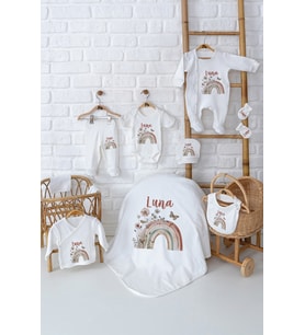 Pia Baby Premium Pamuklu Kız Bebek Hediyesi Doğum Seti 10 Parça İsim Baskılı 5079-01 (Krem)