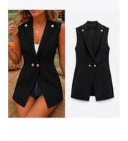 Kadın Gold Düğmeli Blazer Yaka Ceket