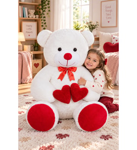 Harika Peluş 80 cm Çift Kalpli Pelüş Ayıcık Bobo (Beyaz)