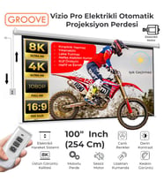 Groove Vizio Pro 100¨ Inch Blackout Işık Geçirmez Elektrikli Otomatik Kumandalı Projeksiyon Perdesi 220x125cm +Motorlu+Canlı Renkler+Göz Koruması+Leke Tutmaz Projector