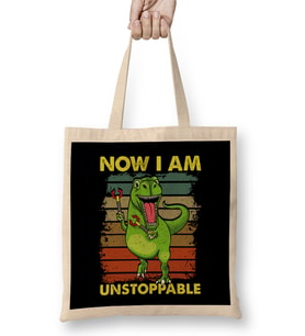 Now I Am Unstoppable TRex Funny Dinosaur Arms Pun Bez Çanta Uzun Saplı