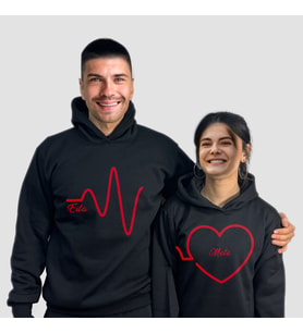 Kalp Atışlı Siyah İkiz Kalın Sweatshirt