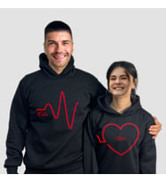 Kalp Atışlı Siyah İkiz Kalın Sweatshirt