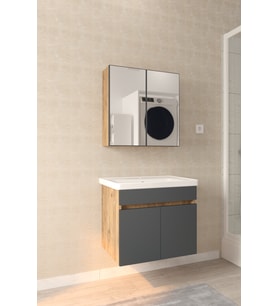 Tokyo 65cm Seramik Lavabolu MDF Aynalı Banyo Dolabı