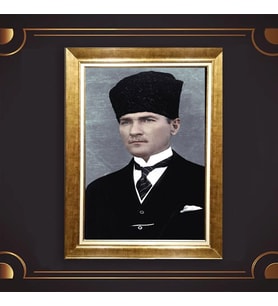 Özel Seri Paspartulu Çerçeveli Atatürk Tablo l86 (Gold)