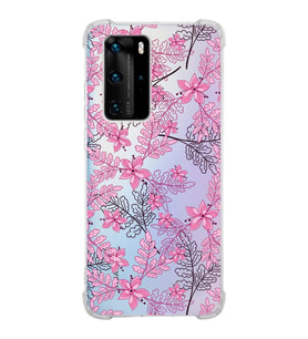 PrintiFy Huawei P40 Pro Uyumlu Köşe Korumalı Floral Pembe Tasarımlı Şeffaf Silikon Kılıf