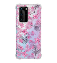 PrintiFy Huawei P40 Pro Uyumlu Köşe Korumalı Floral Pembe Tasarımlı Şeffaf Silikon Kılıf