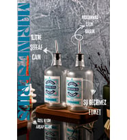 1 Litre Ahşap Standlı Şeffaf Zeytinyağı ve Ayçiçek Yağı Şişesi
