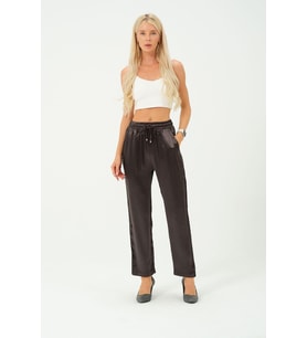 kadın yüksek bel parlak saten pantalon