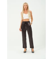 kadın yüksek bel parlak saten pantalon