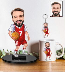 Kişiye Özel Basketbol Tasarımlı Karikatür Biblo Anahtarlık Ve Kupa Hediye Seti 98