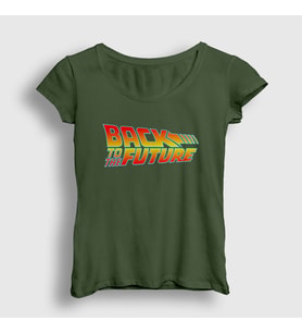 Presmono Kadın Haki Logo Film Geleceğe Dönüş Back To The Future T-Shirt 243369tt (Haki)