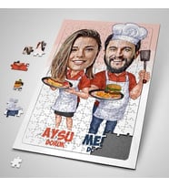 Sevgiliye Hediye Kişiye Özel Aşçı Sevgililer Karikatürlü Puzzle