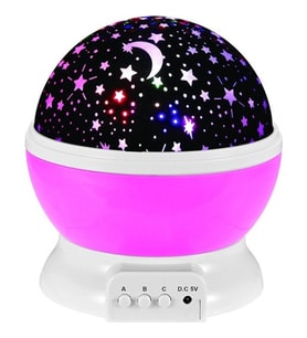 Ay Yıldız Desenli 360° Dönen Projektör Renkli Ledli Uyku Işığı Bebek Çocuk Odası Gece Lambası Pembe (Beyaz)