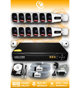 Elitcam 12 Kameralı Zebra 12 Dış Kamera Set 320 GB 5 MP Full HD Gece Görüşlü Güvenlik Kamerası Sistemi