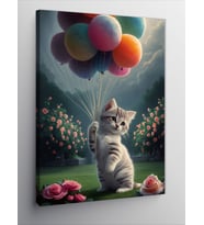 Kanvas Tablo Balon Tutan Yavru Kedi
