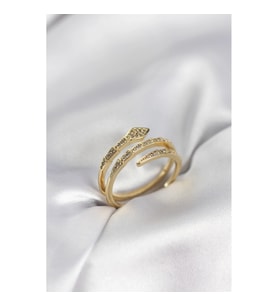 Mey İthalat® Yılan Model Gold Renk Zirkon Taşlı Kadın Yüzük